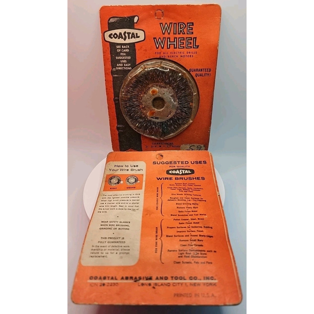Two Vtg Coastal Wire Wheel for Drills Coarse 3" Dia. 1/2" Bore Made In USA NOS
